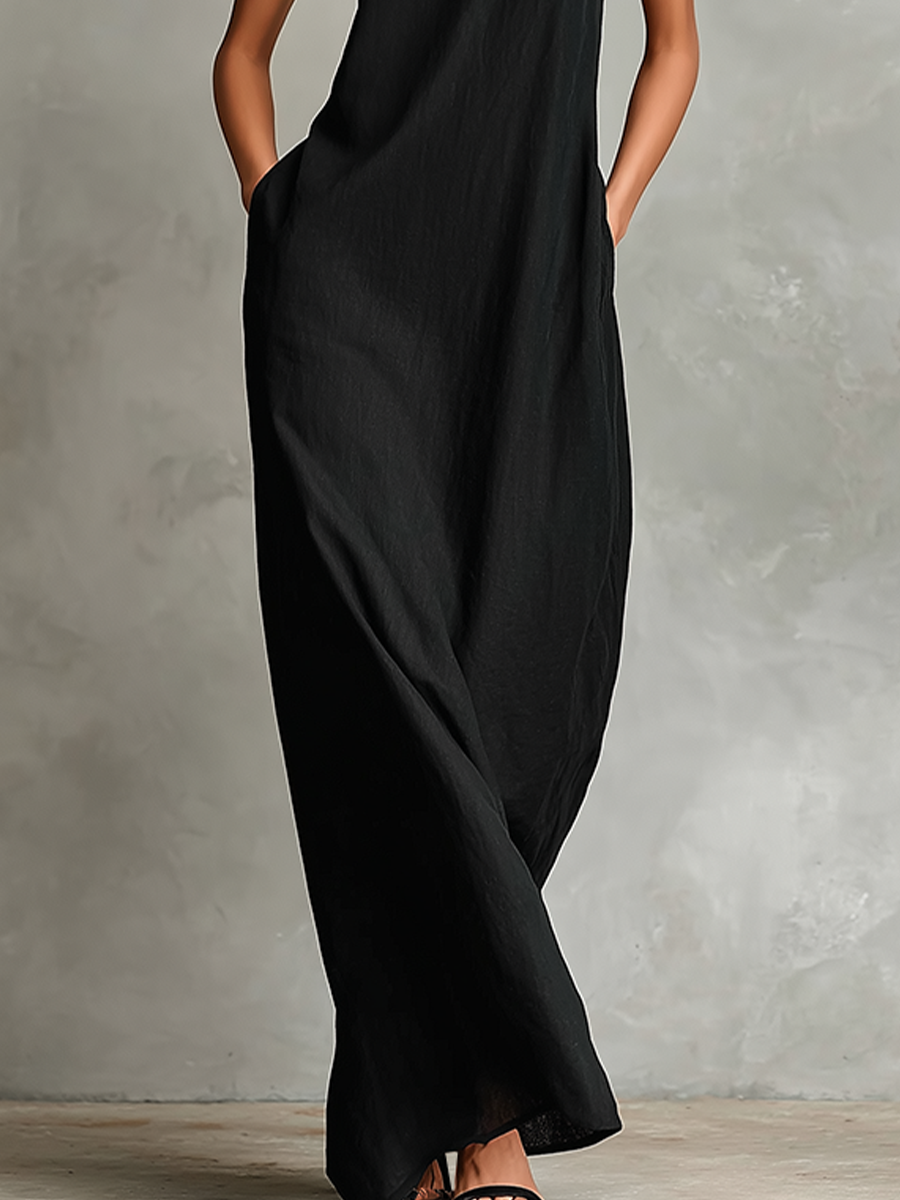 Women's High-Neck Maxi Dress – Floor-Length Flowing Fit