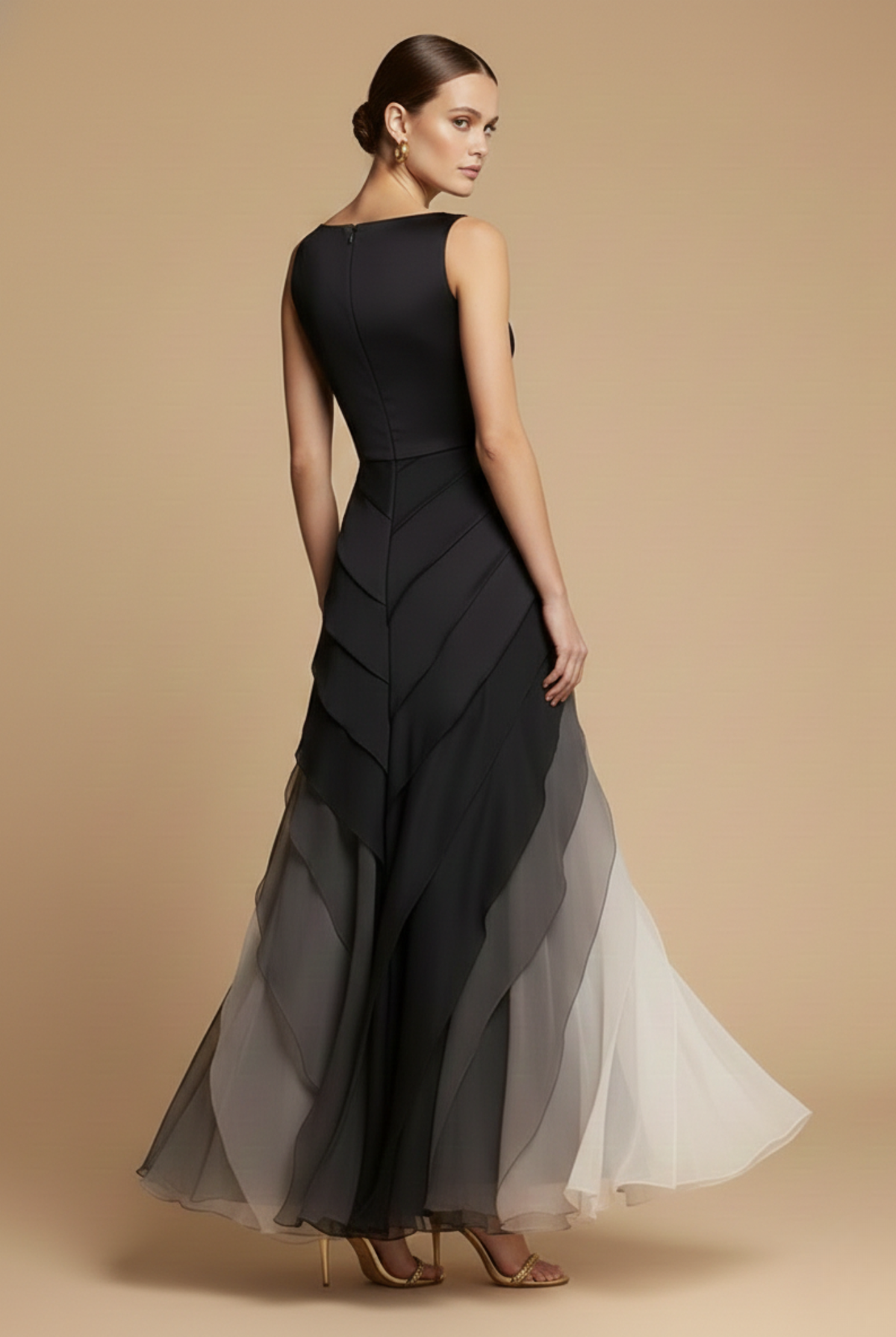 Women's Chiffon Maxi Dress – Layered Asymmetric Ombre