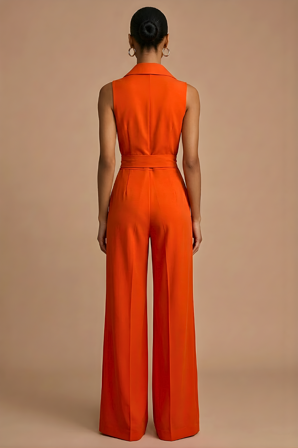 Women's Sleeveless Wide-Leg Jumpsuit – Belted Shirt Collar