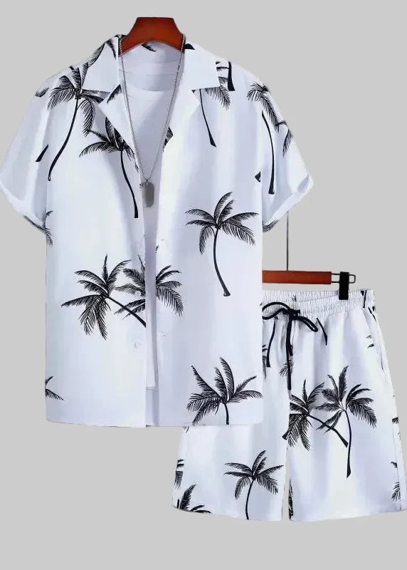 Men's Two-Piece Shirt and Shorts Set – Palm Print
