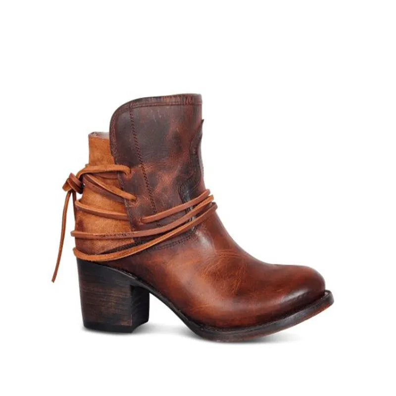 Women's Cowboy Boots – Wrap Lace Stacked Heel