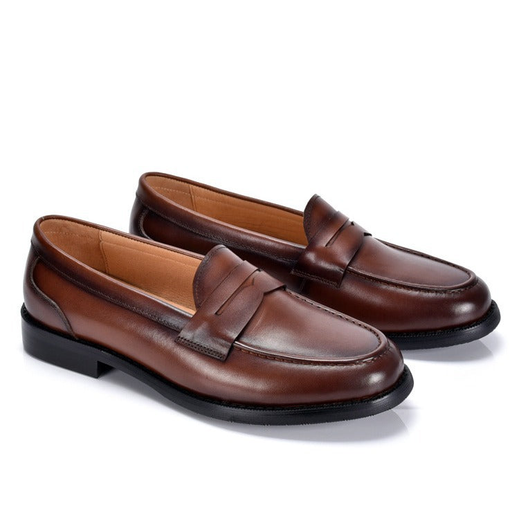 Men's Leather Penny Loafer – Moc-Toe Almond Toe