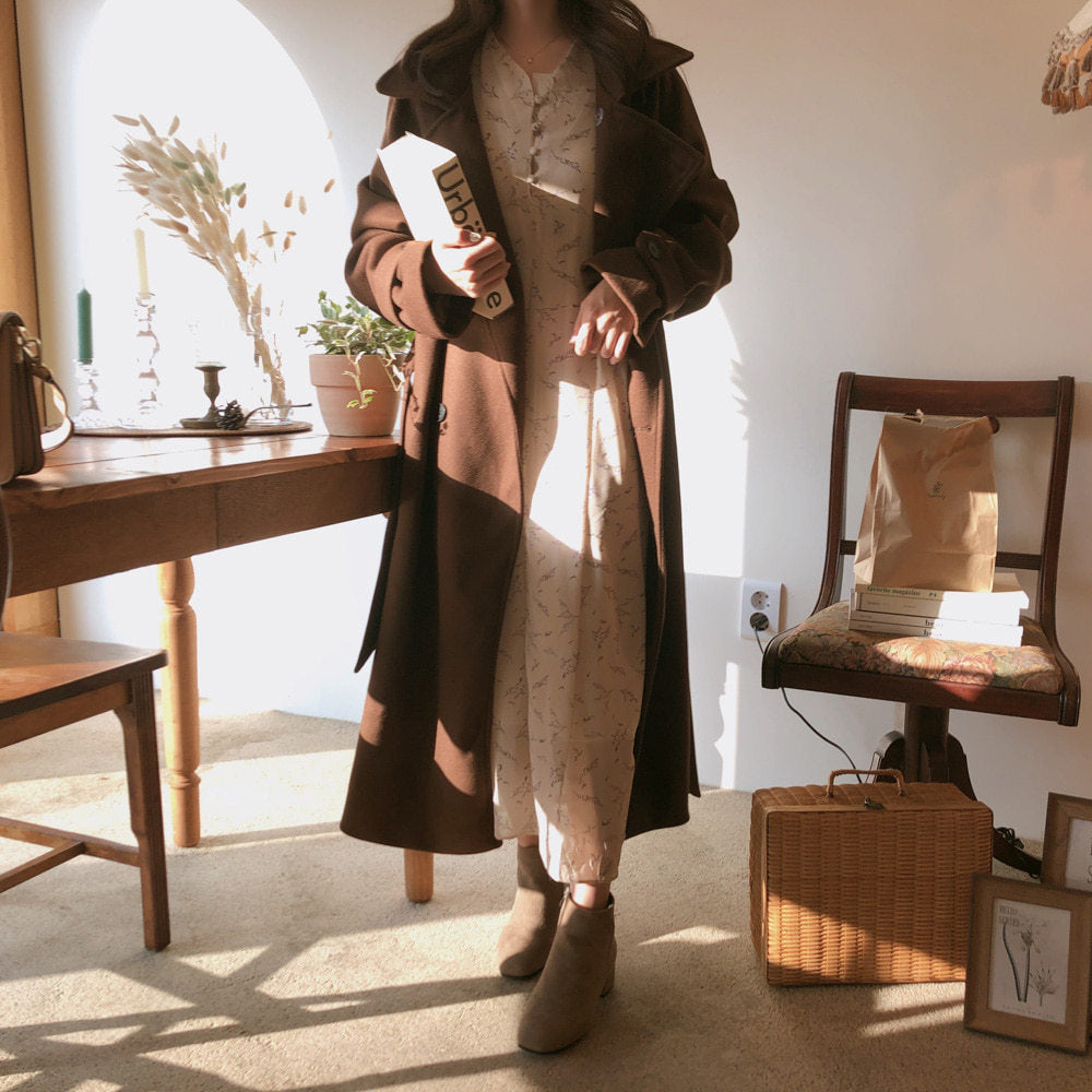 Women's Floral Chiffon Maxi Dress – Long Sleeve Relaxed Fit