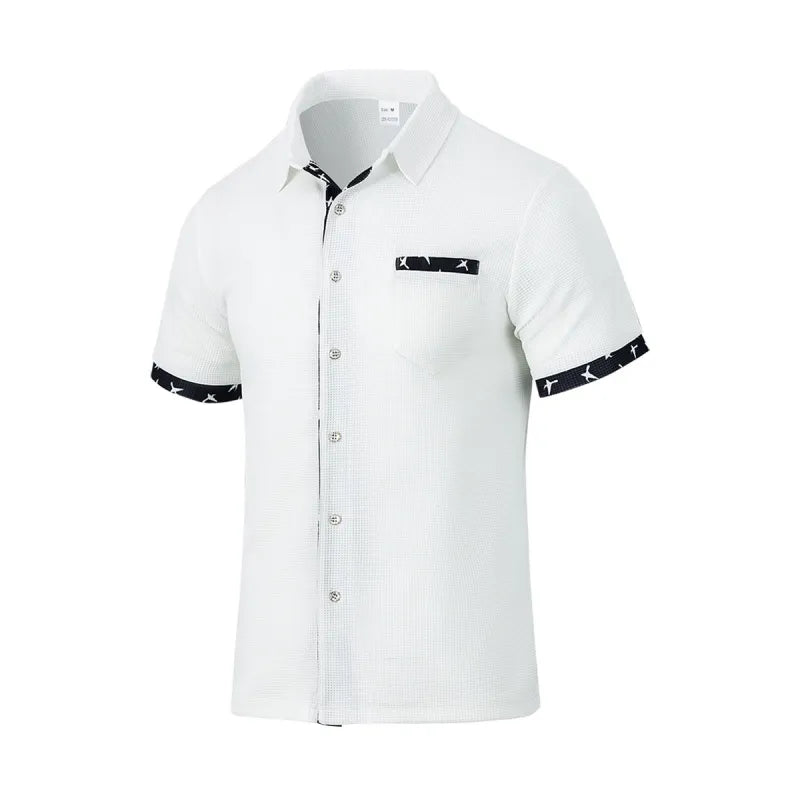 Men's Short-Sleeve Woven Shirt – Contrast Piping Trim
