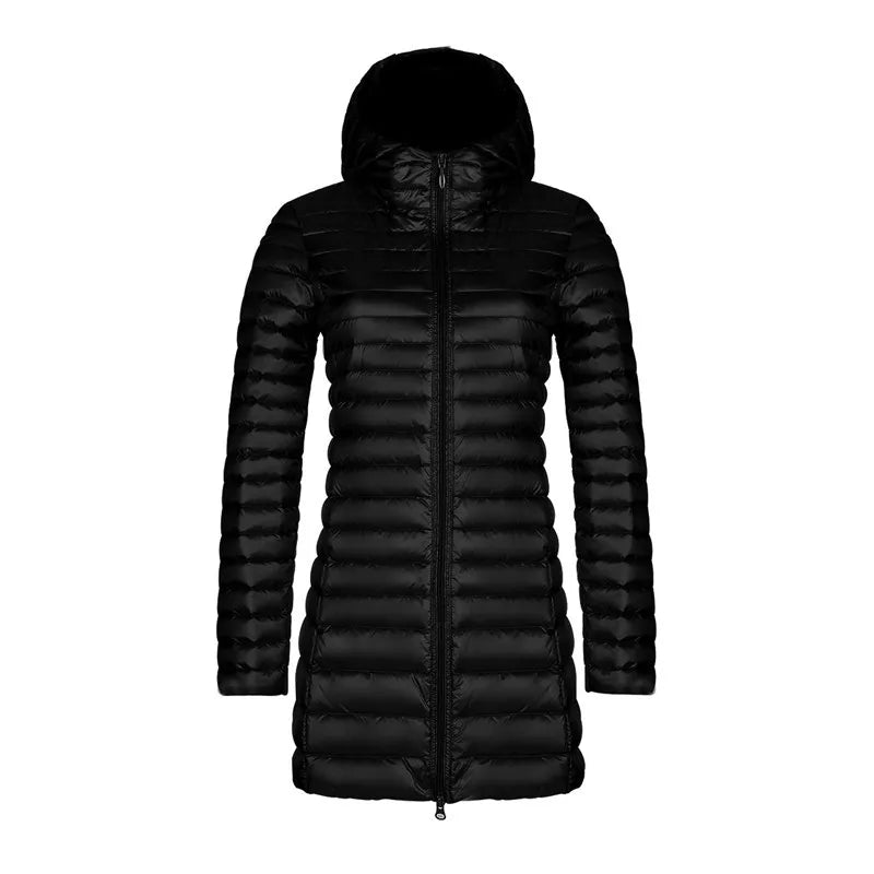 Women's Quilted Puffer Coat – Hooded Slim Mid-Length