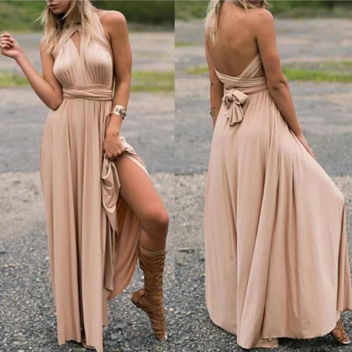 Women's Convertible Maxi Dress – Multi-Way Wrap Styling