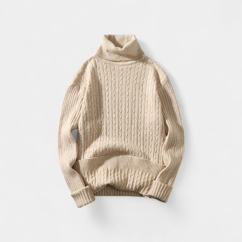 Men's Cable-Knit Turtleneck Sweater – High Roll Neck