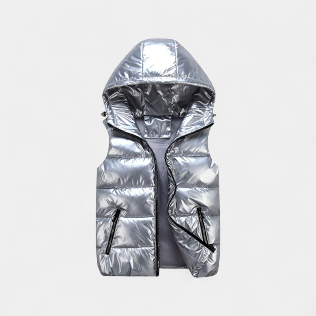 Men's Hooded Puffer Vest – Glossy Quilted Finish