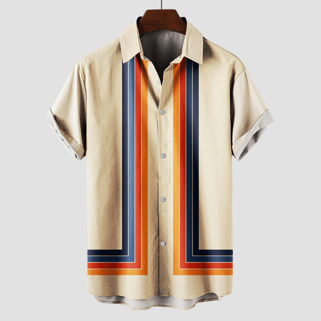Men's Short Sleeve Shirt – Retro Print Camp Collar