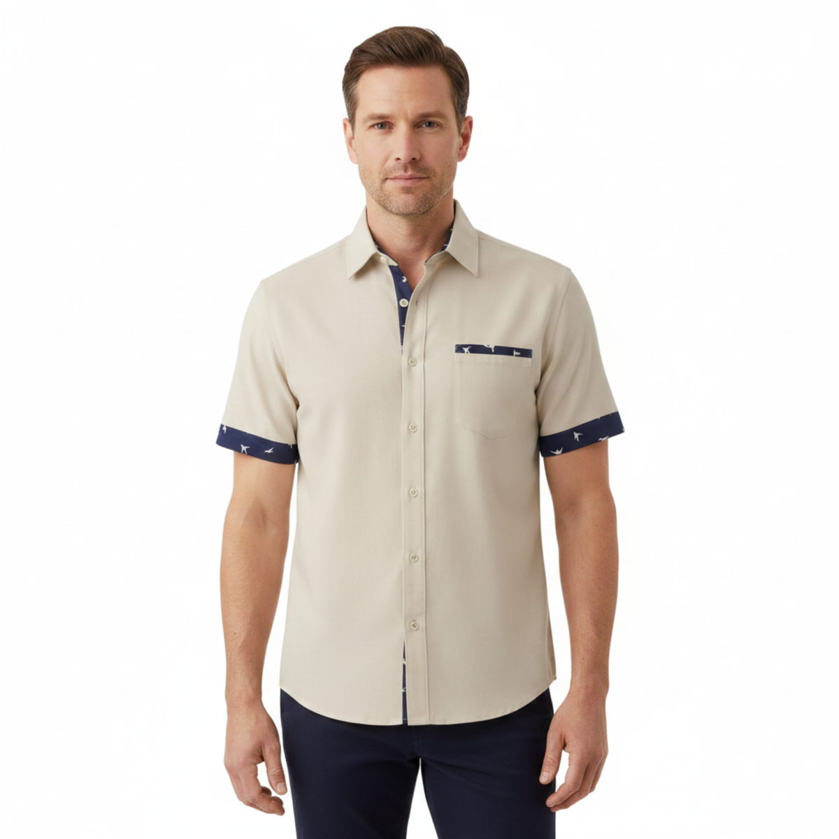 Men's Short-Sleeve Shirt – Contrast Printed Trim