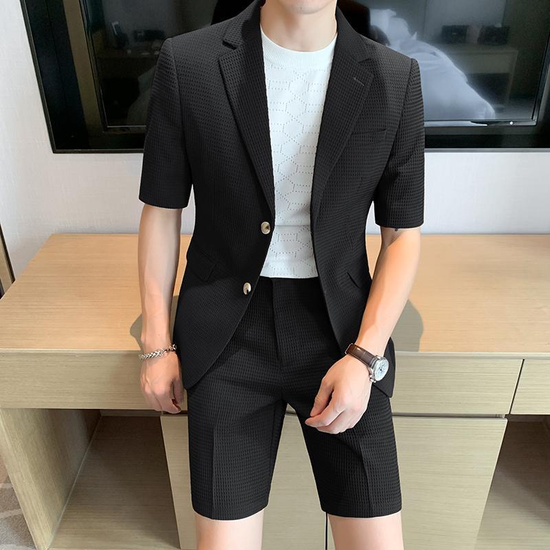 Men's Short Sleeve Blazer and Shorts Set – Notch Lapel Co-Ord