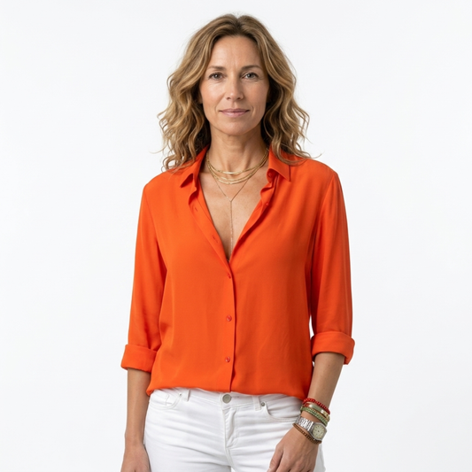 Women's Fluid V-Neck Shirt – Buttoned Long Sleeves