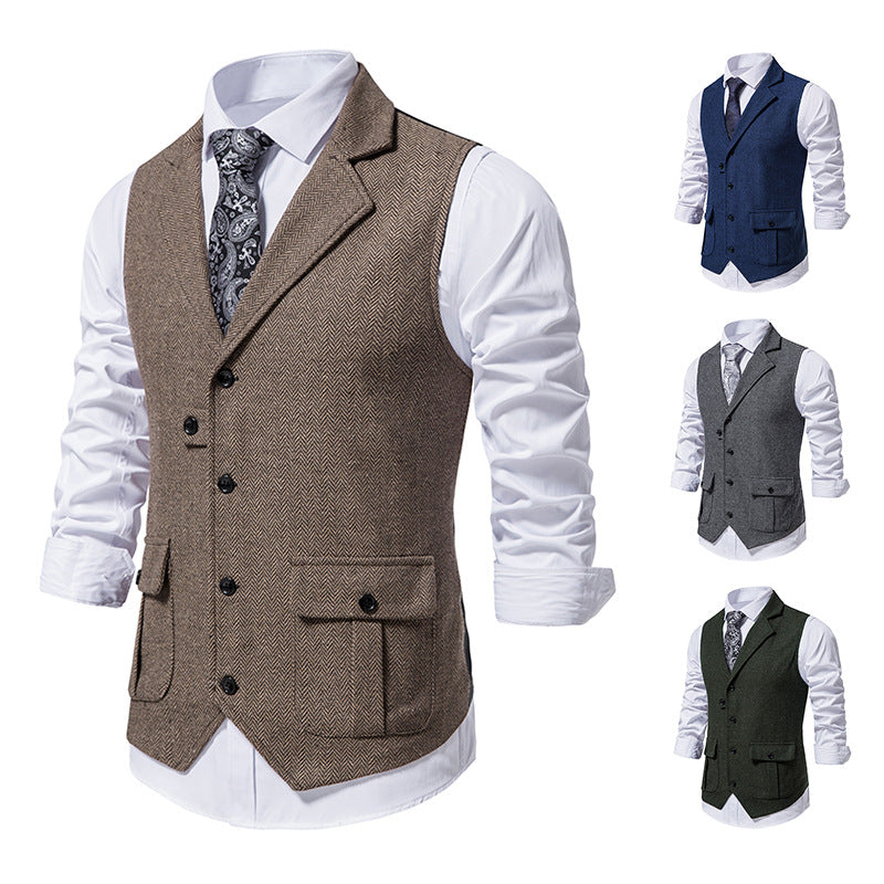 Men's Herringbone Vest – Tailored Single-Breasted Fit