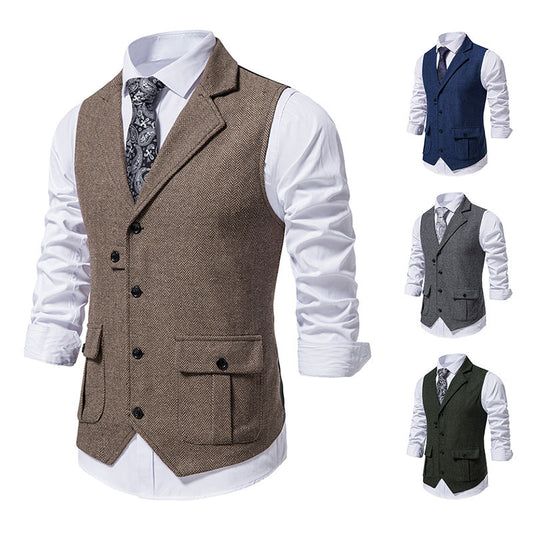 Men's Herringbone Vest – Tailored Single-Breasted Fit