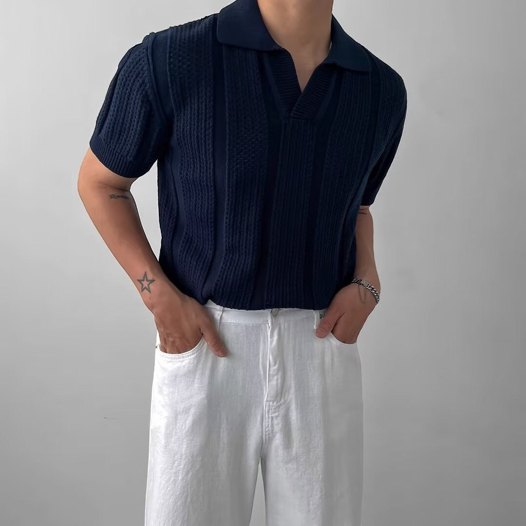 Men's Open-Knit Polo – Short Sleeve Textured Knit