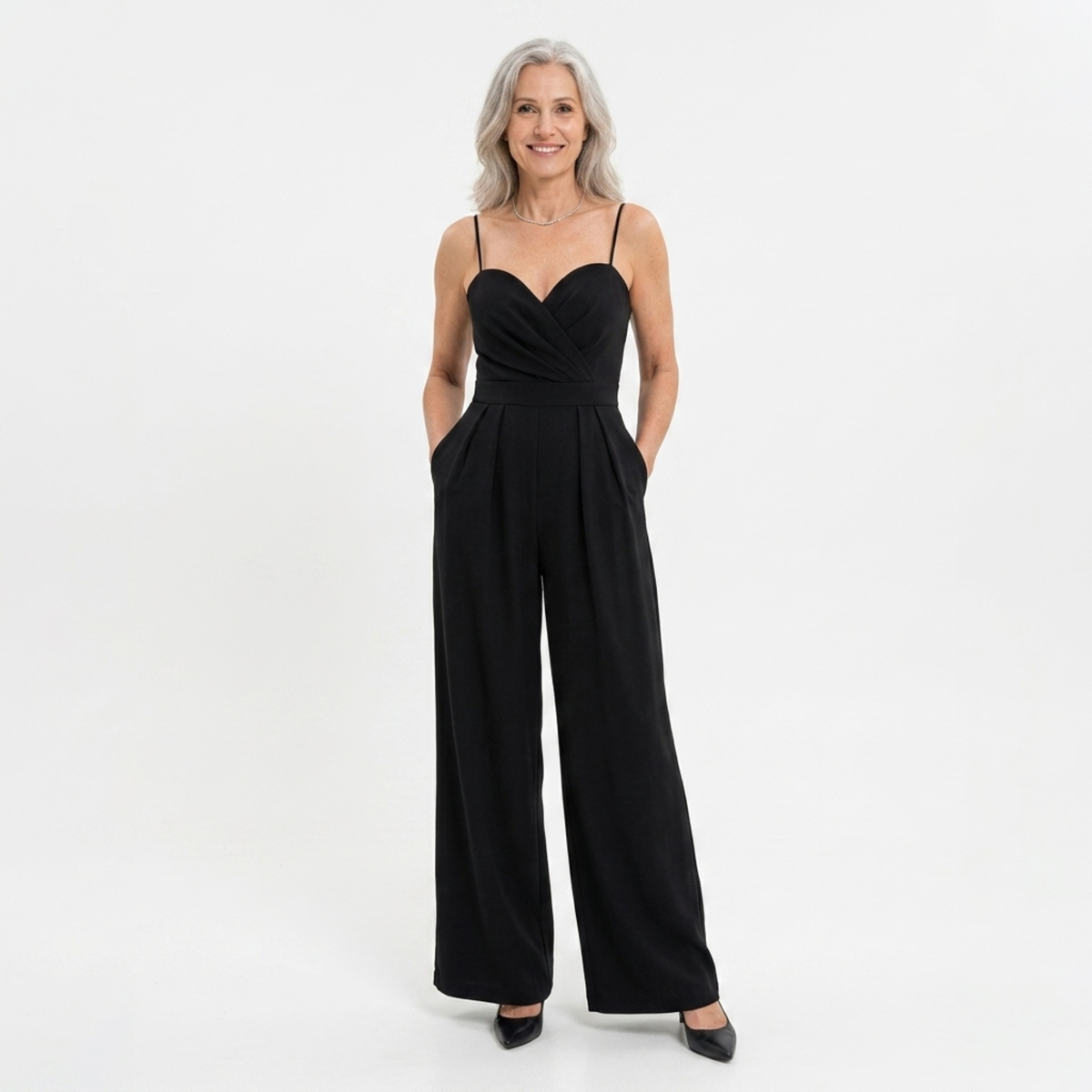 Women's Wide-Leg Jumpsuit – Sweetheart Neck High Waist