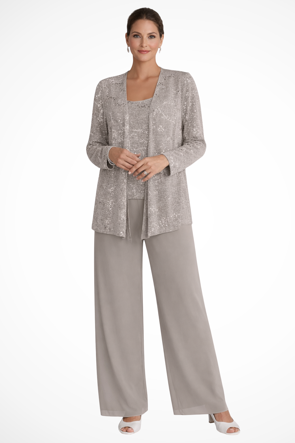 Women's Sequin Lace Suit Set – Three-Piece Wide-Leg