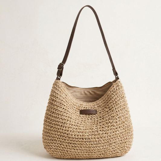 Women's Woven Straw Crossbody Bag – Adjustable Strap