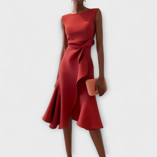 Women's Sleeveless Midi Dress – Fitted Waist Flared Hem