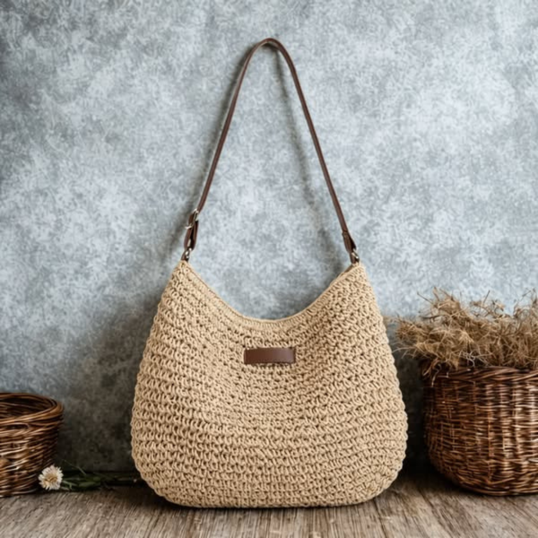 Women's Woven Straw Crossbody Bag – Adjustable Strap