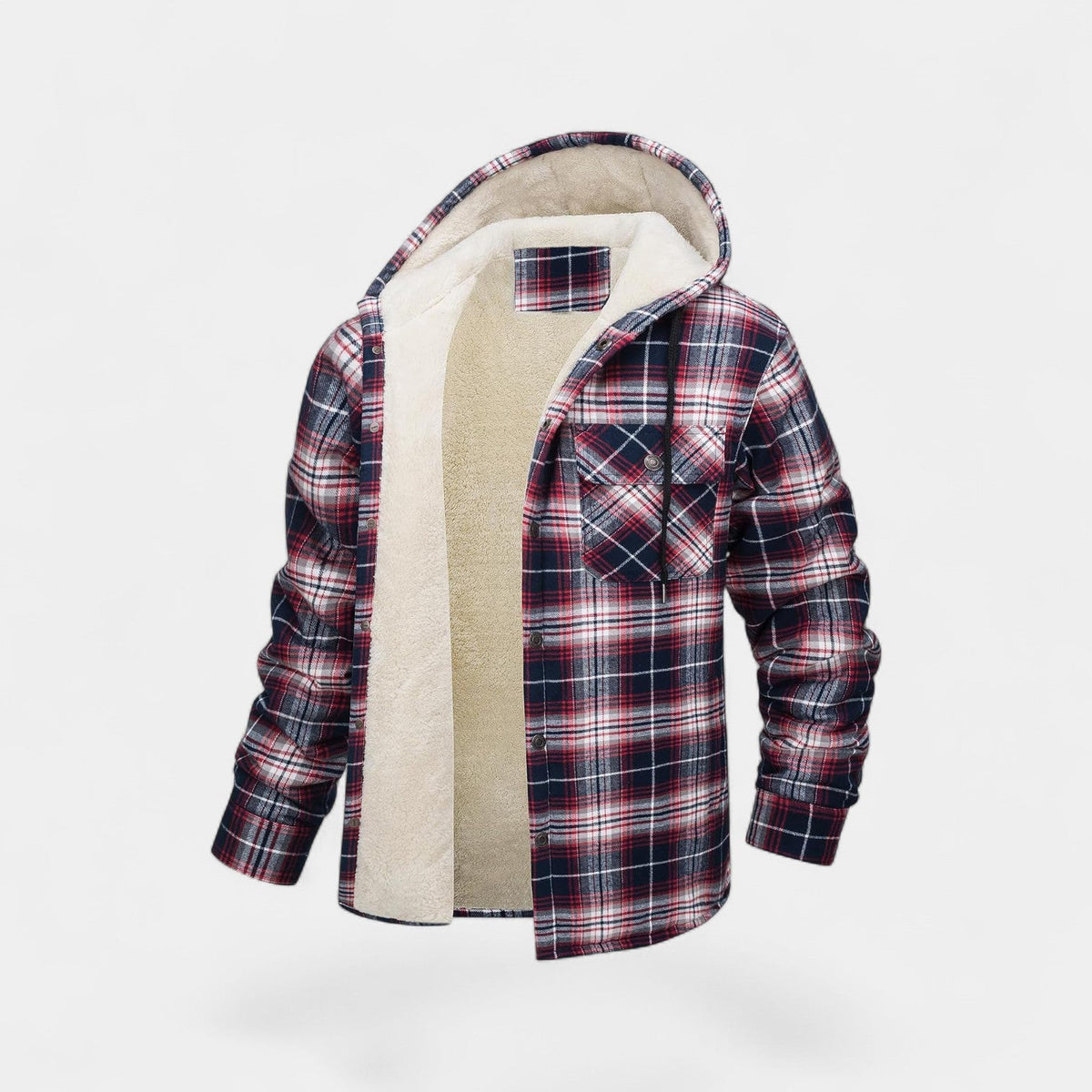Men's Hooded Cotton-Blend Jacket – Plaid Fleece Lining