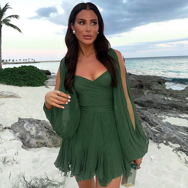 Women's Mini Dress – Sweetheart Neck Billow Sleeve