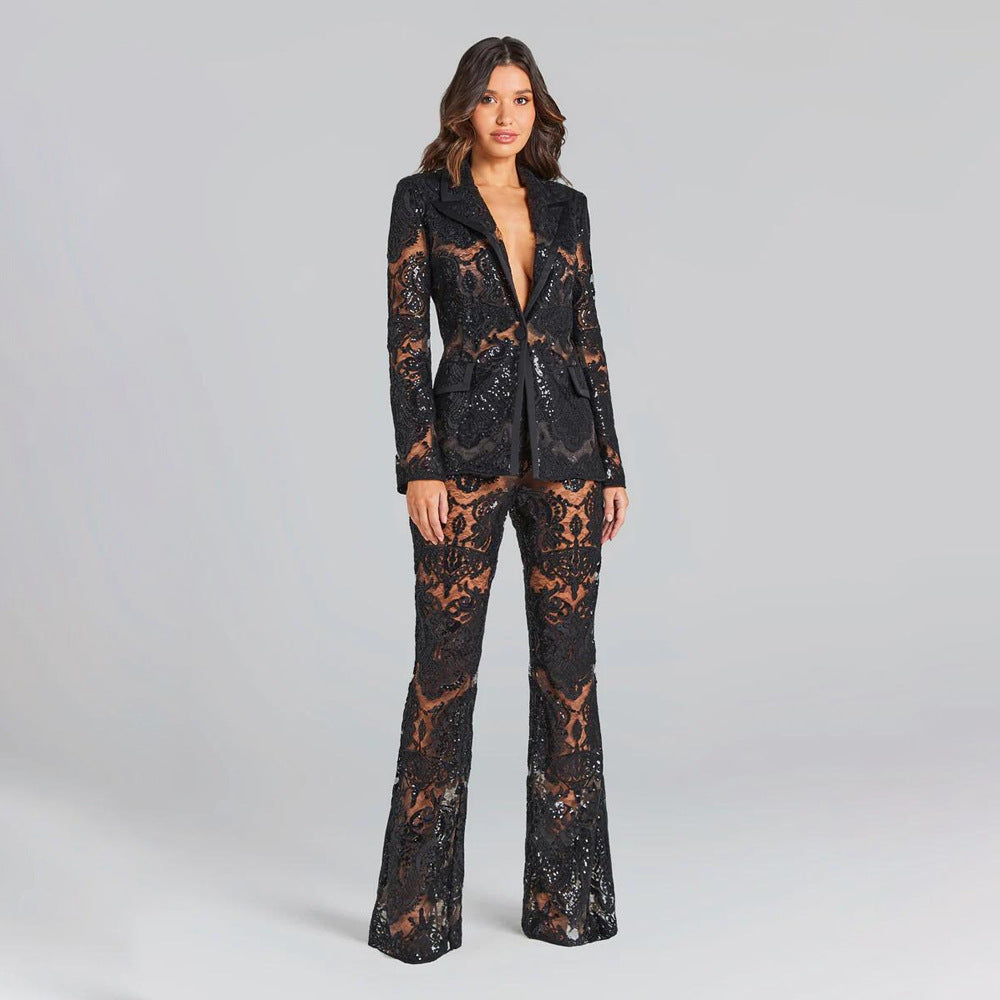 Women's Lace Two-Piece Set – Fitted Cutout Design