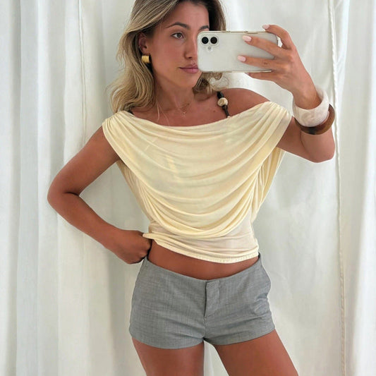 Women's Off-Shoulder Crop Top – Sleeveless Open Back