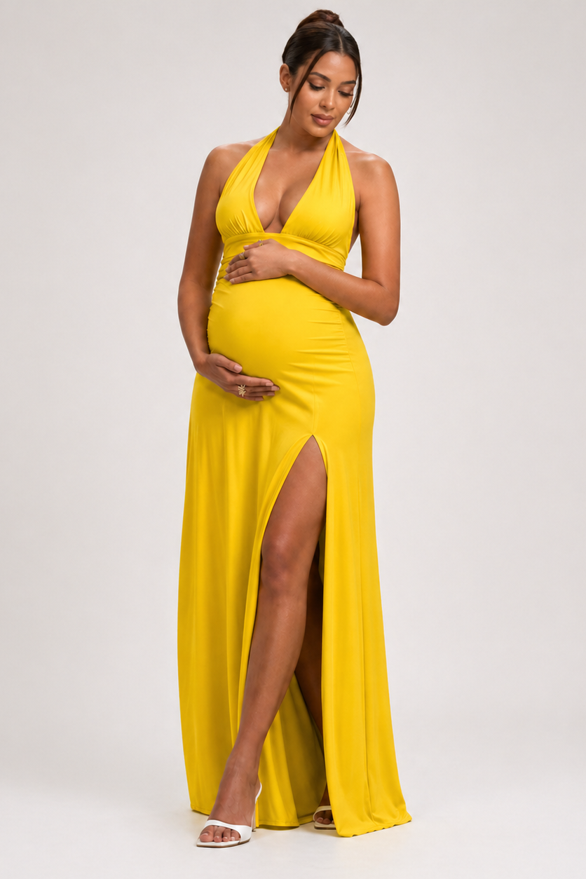 Women's Maternity Maxi Dress – Halter Neck Open Back