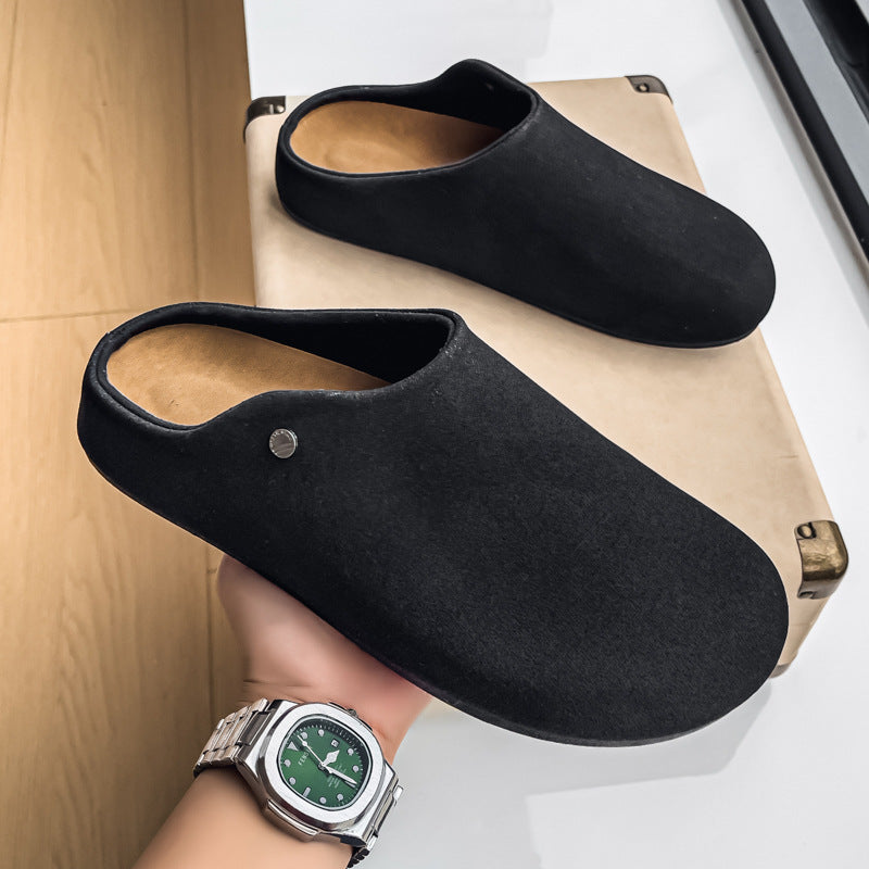 Men's Suede Slip-On Mule – Closed Toe Stud Detail