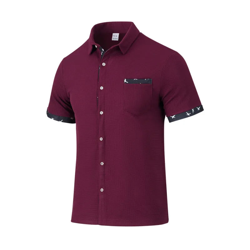 Men's Short-Sleeve Woven Shirt – Contrast Piping Trim