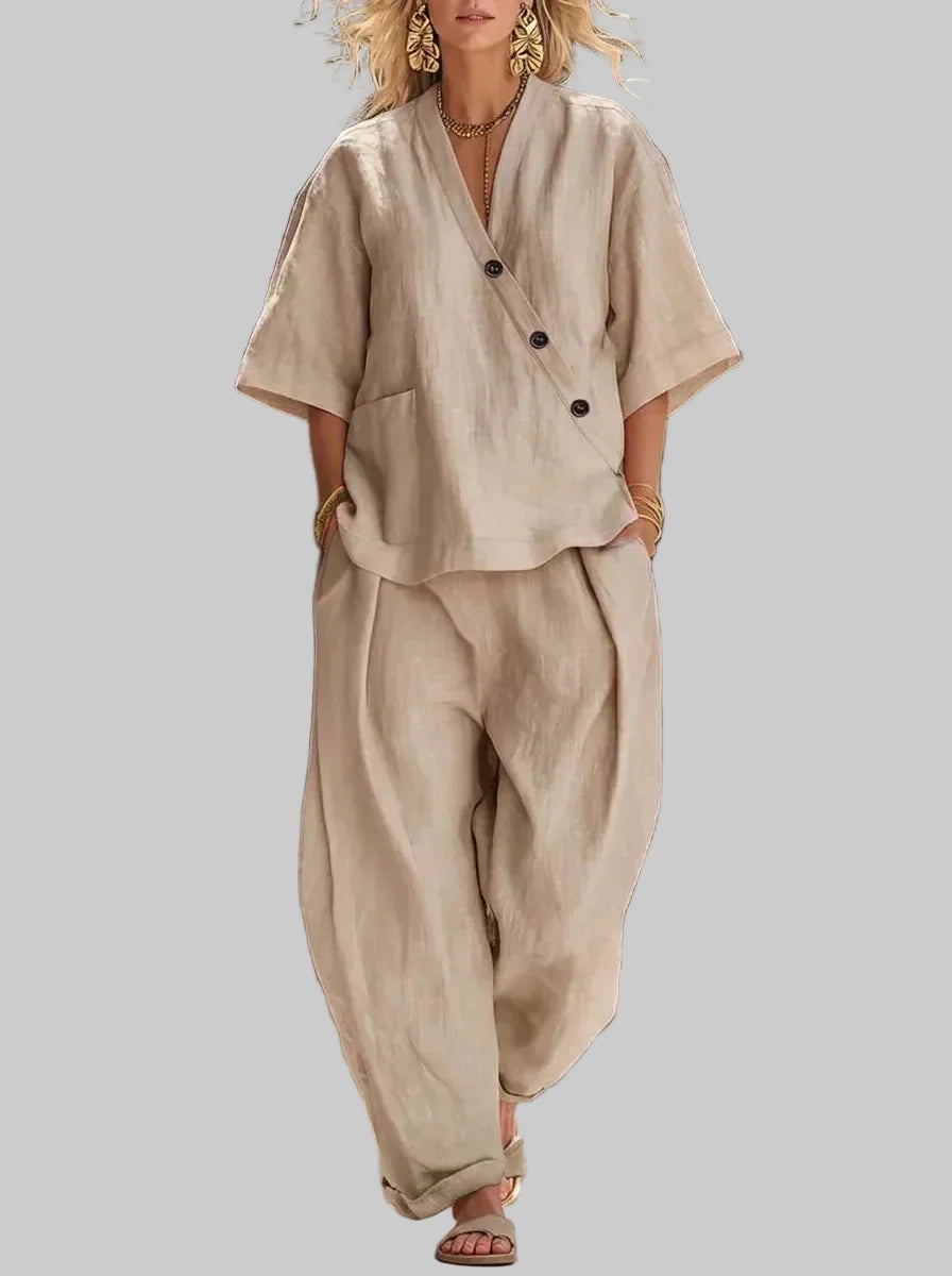 Women's Cotton-Linen Two-Piece Set – Balloon Leg Pants