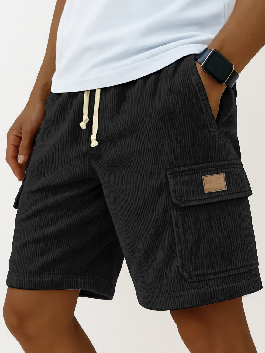 Men's Corduroy Cargo Shorts – Drawstring Elastic Waist