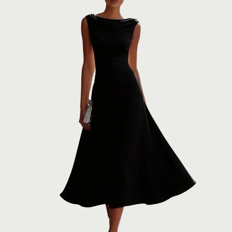 Women's Chiffon Midi Dress – Boat Neck Evening Cut
