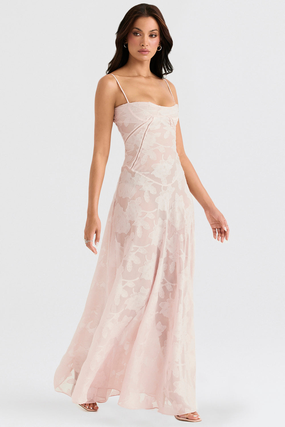 Women's Strappy Maxi Dress – Embroidered Flared Hem