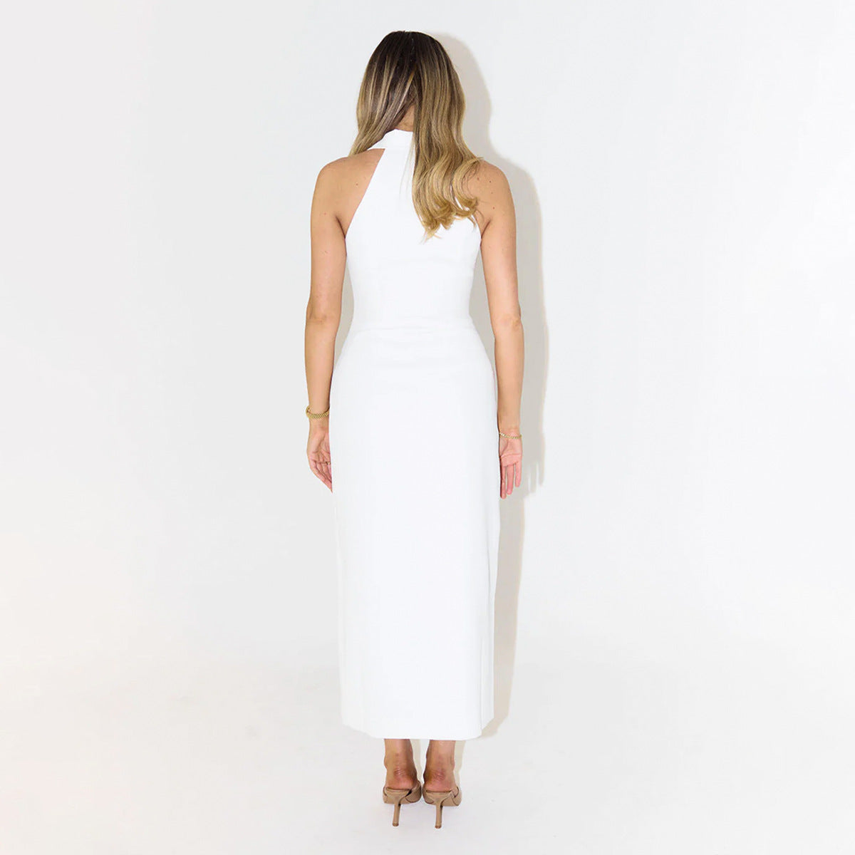 Women's Sleeveless Maxi Dress – Deep V Lapel Neckline