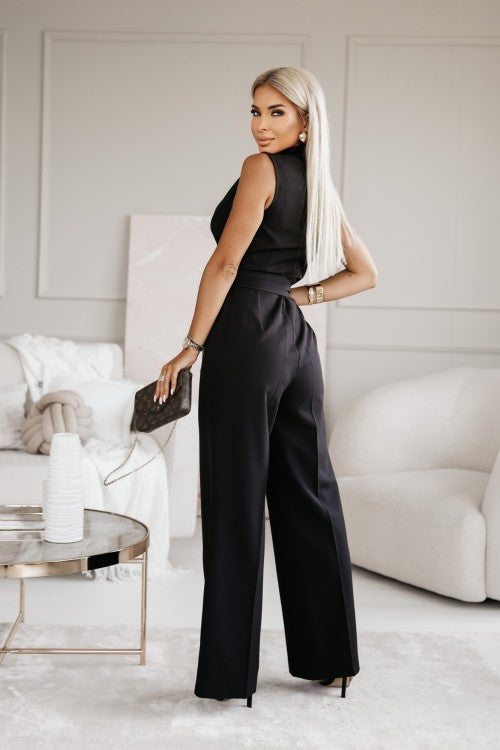 Women's Wrap Jumpsuit – Sleeveless Wide-Leg Cut