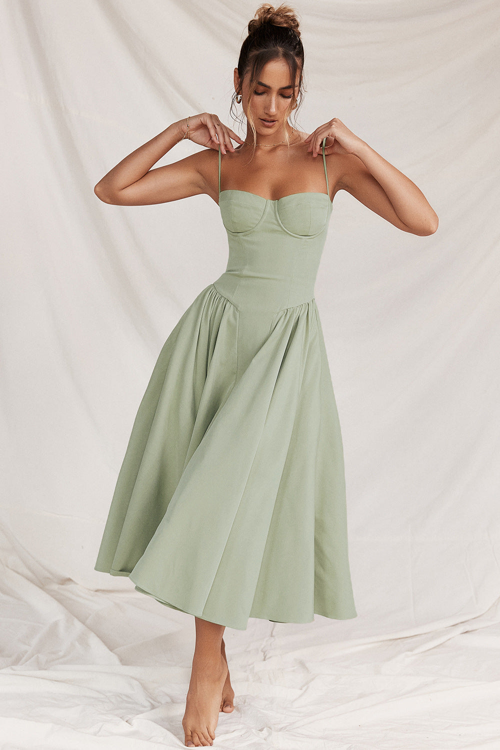 Women's Corset Bodice Midi Dress – Adjustable Strap Fit