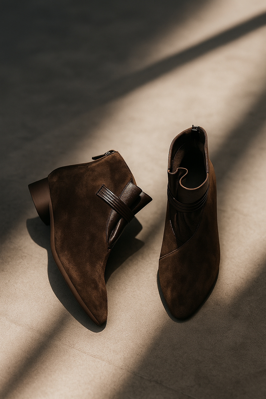 Women's Suede Ankle Boot – Pointed Toe Block Heel