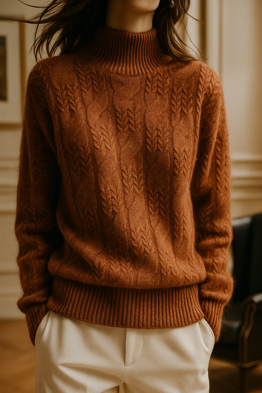 Women's Cable Knit Sweater – Half-High Collar
