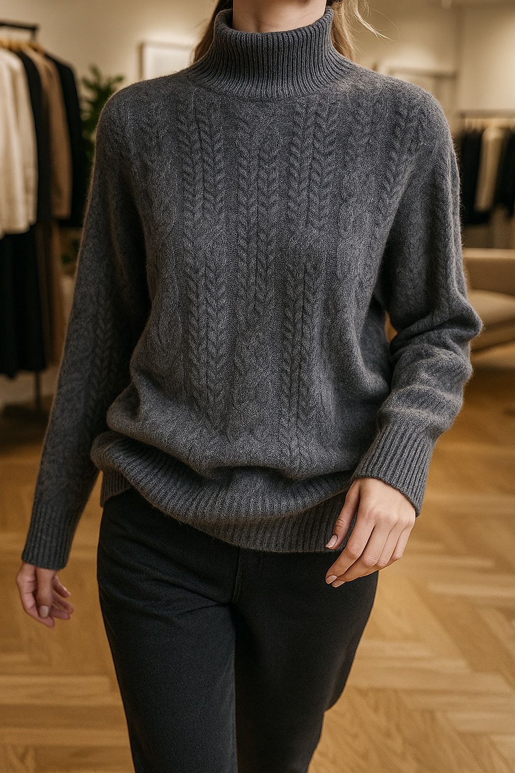 Women's Cable Knit Sweater – Half-High Collar