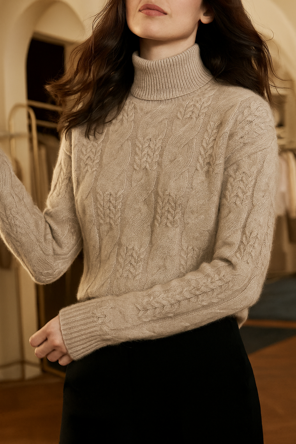 Women's Cable Knit Sweater – Half-High Collar