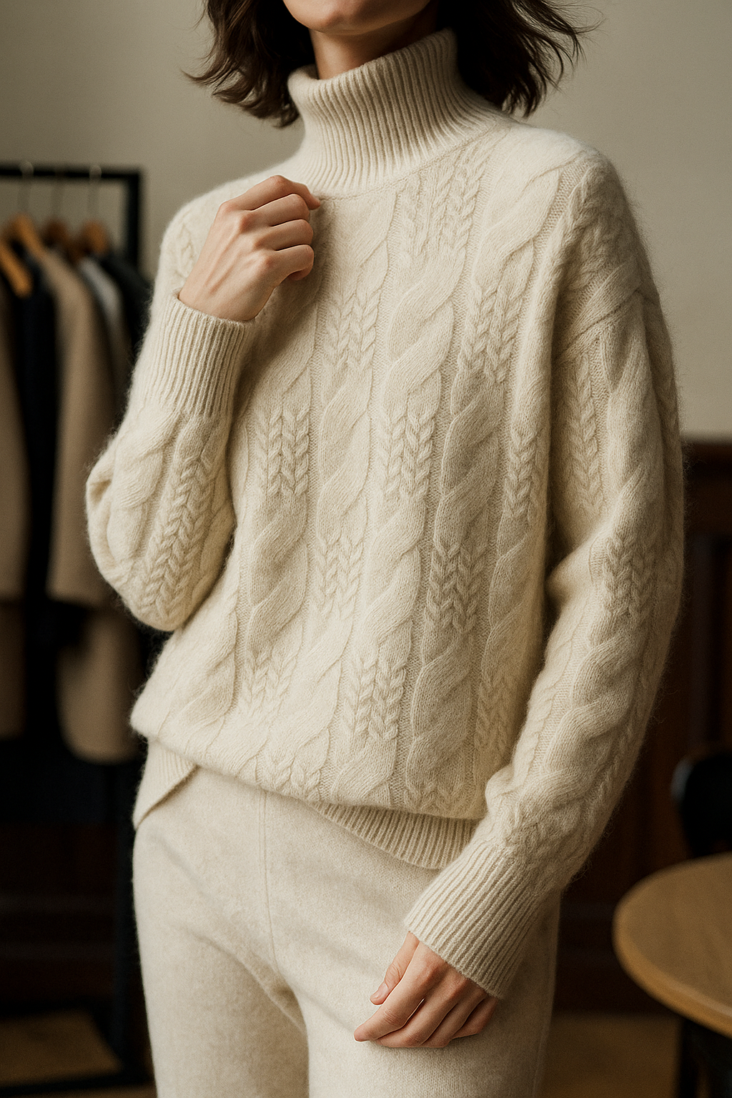 Women's Cable Knit Sweater – Half-High Collar