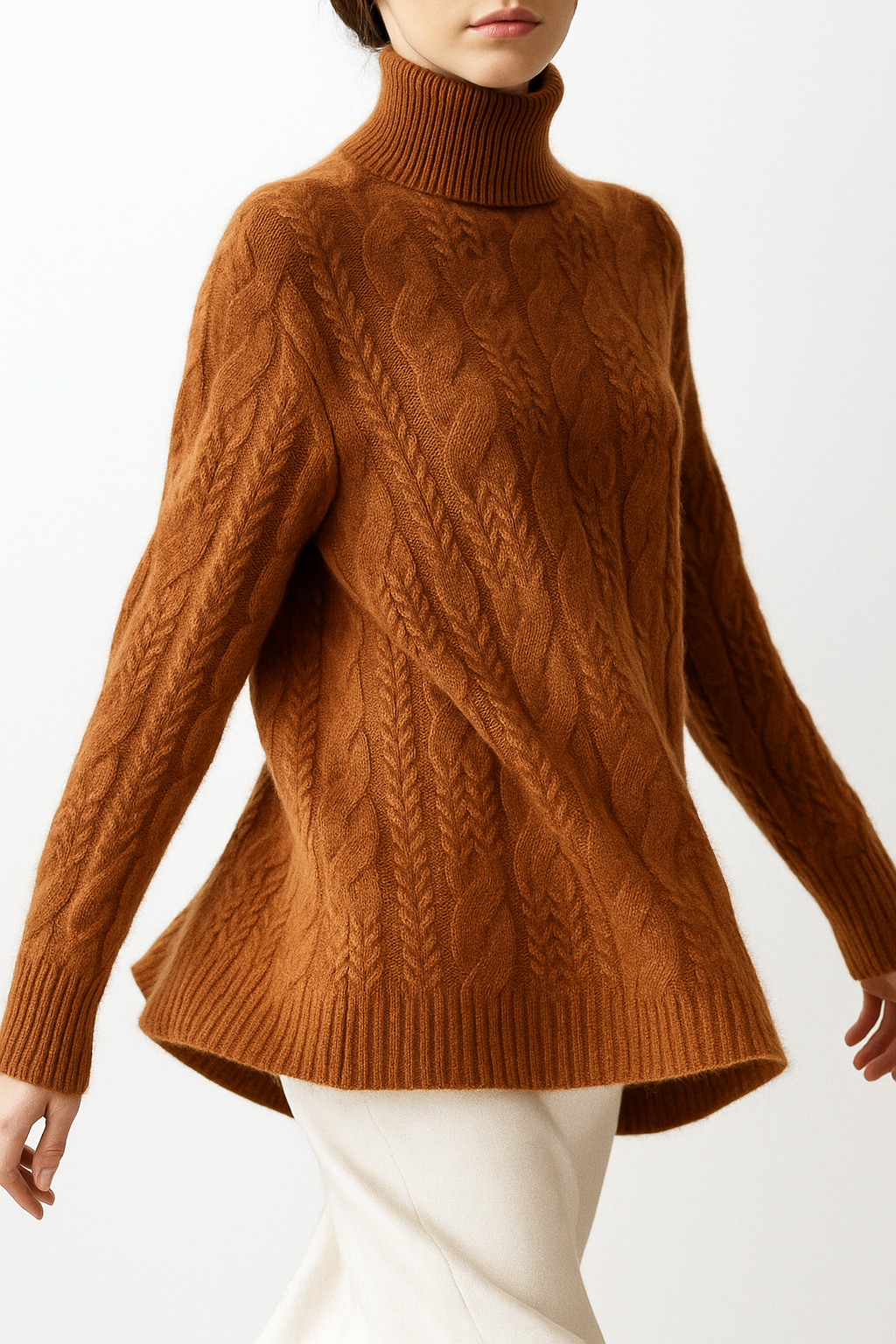 Women's Cable Knit Sweater – Half-High Collar