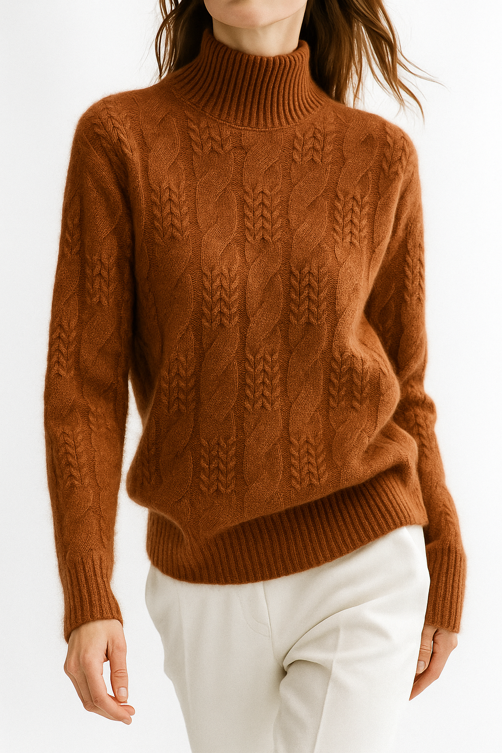 Women's Cable Knit Sweater – Half-High Collar