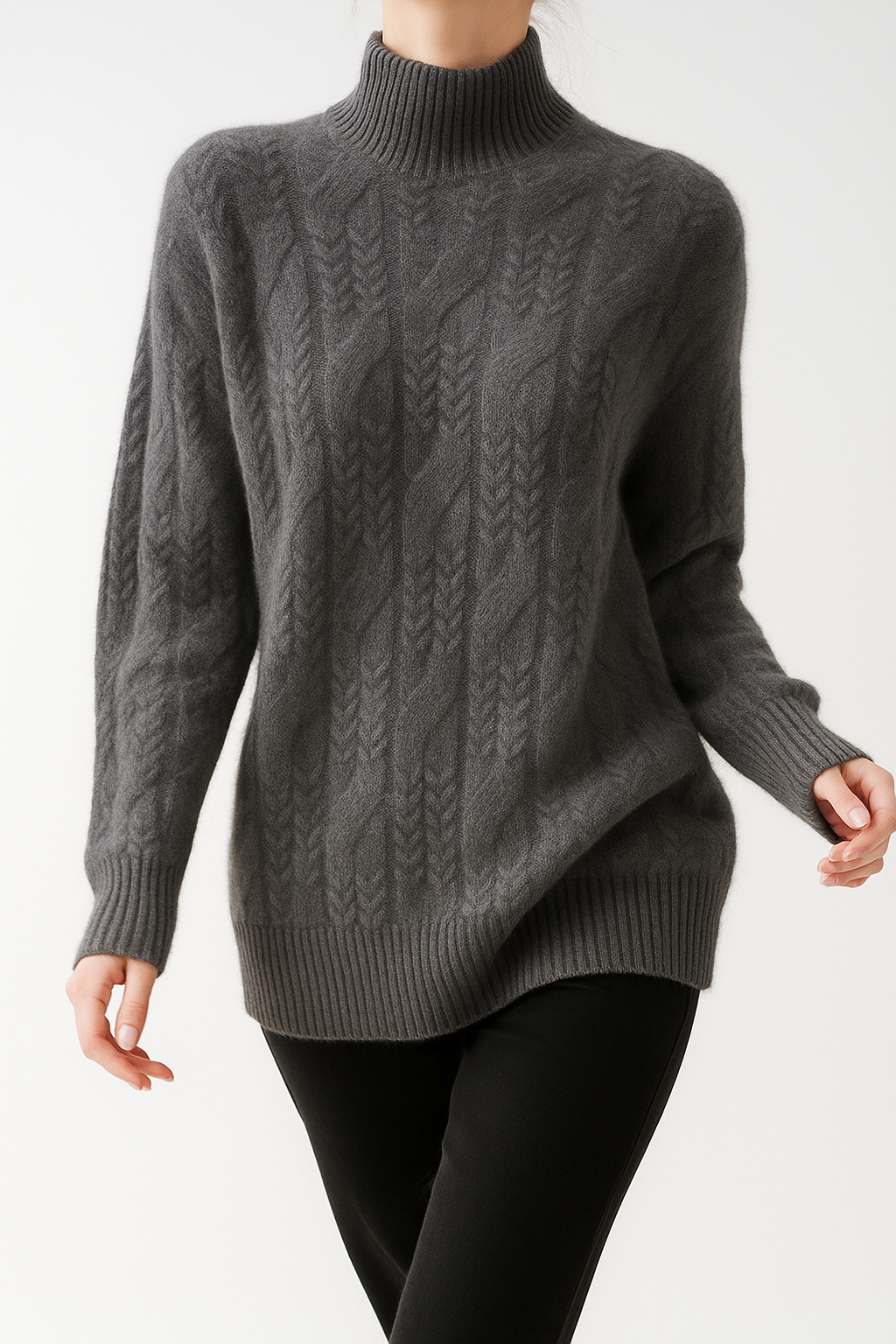 Women's Cable Knit Sweater – Half-High Collar