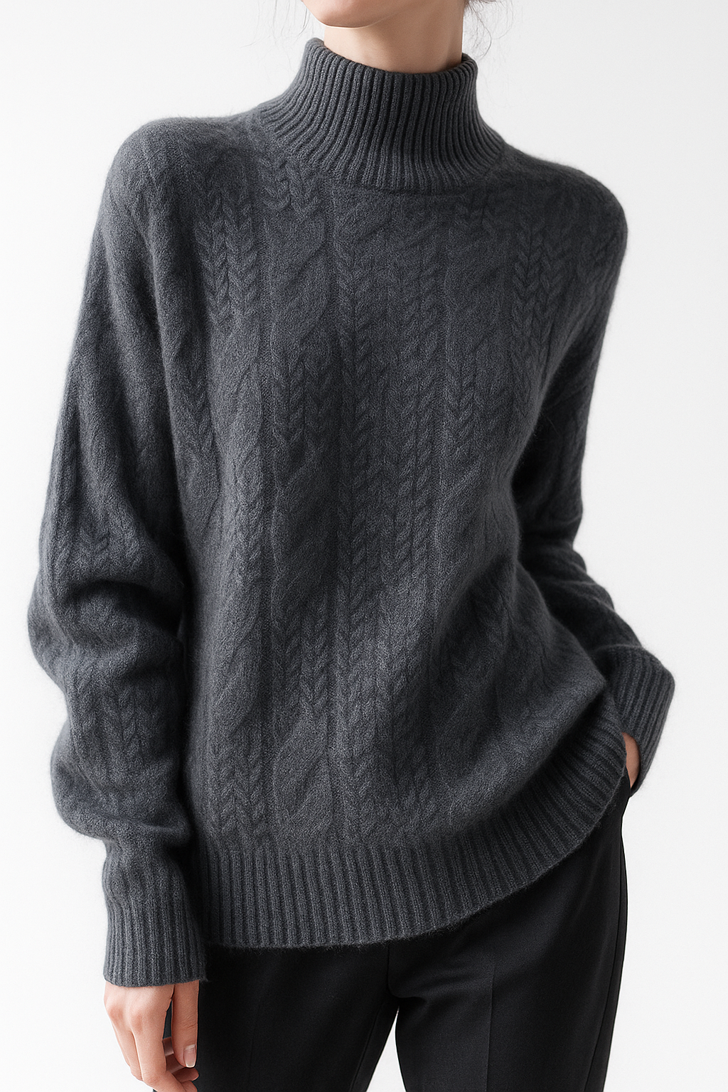 Women's Cable Knit Sweater – Half-High Collar