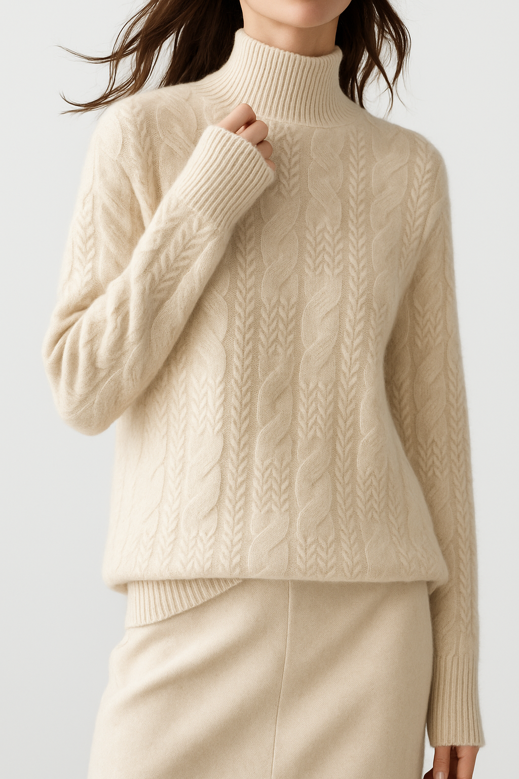 Women's Cable Knit Sweater – Half-High Collar