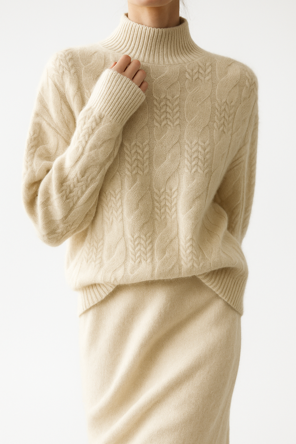 Women's Cable Knit Sweater – Half-High Collar