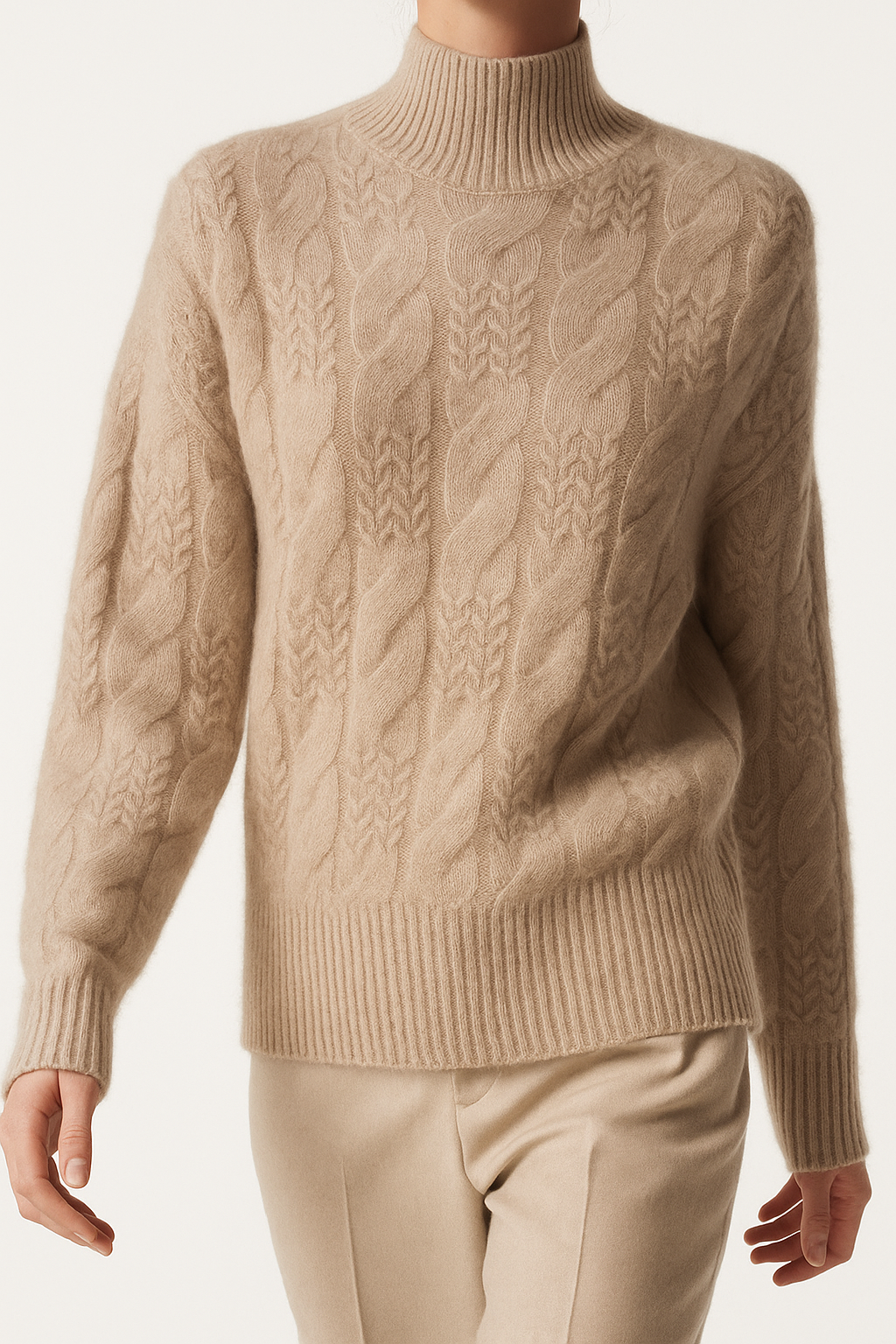Women's Cable Knit Sweater – Half-High Collar